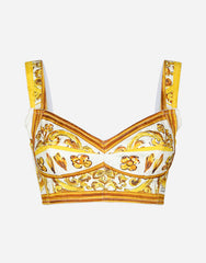 COTTON POPLIN CORSET CROP TOP WITH MAJOLICA PRINT