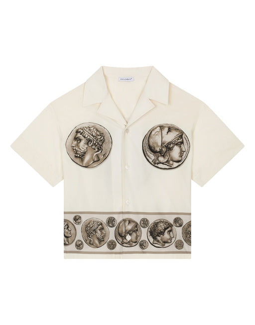 SHORT-SLEEVED POPLIN SHIRT WITH COIN PRINT