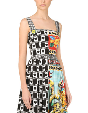 LONG PATCHWORK-PRINT POPLIN DRESS