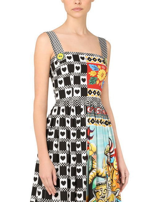 LONG PATCHWORK-PRINT POPLIN DRESS