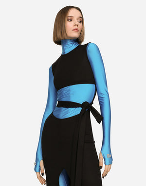 BELTED JERSEY CALF-LENGTH DRESS