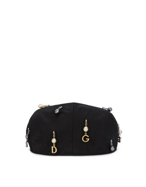 COTTON FLAT CAP WITH PEARLS AND DG PENDANTS