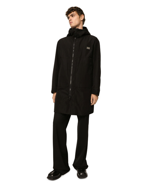 NYLON PARKA WITH HOOD AND BRANDED TAG