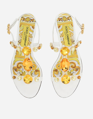 PATENT LEATHER SANDALS WITH STONE EMBELLISHMENT