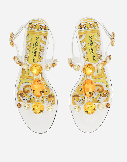 PATENT LEATHER SANDALS WITH STONE EMBELLISHMENT