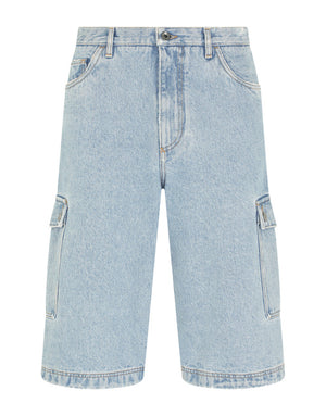 LIGHT BLUE DENIM CARGO SHORTS