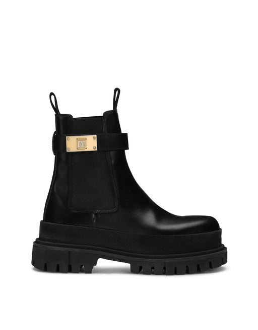CALFSKIN ANKLE BOOTS WITH BRANDED STRAP