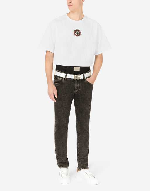 TECHNICAL JERSEY T-SHIRT WITH CRYSTALS AND DG LOGO