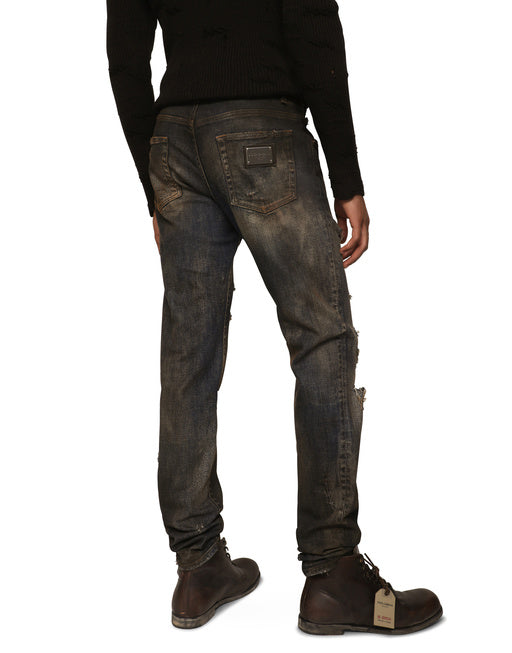 SLIM-FIT OVERDYED STRETCH DENIM JEANS