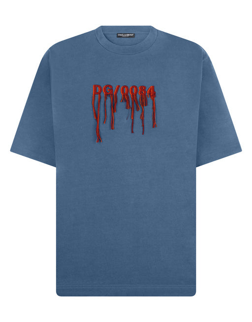 COTTON T-SHIRT WITH FRAYED DG EMBROIDERY