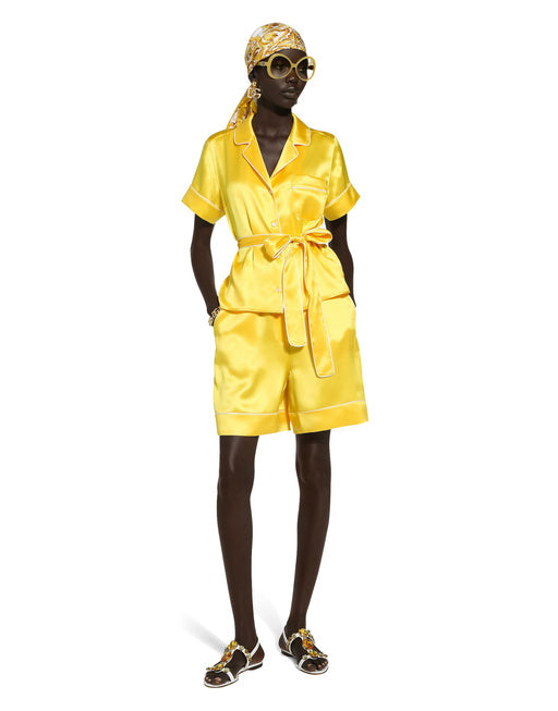 SILK TWILL PAJAMA SHIRT WITH BELT