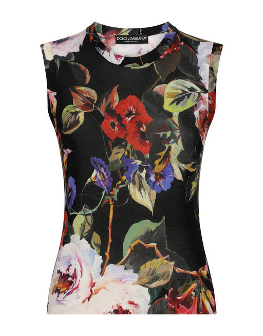 SILK TANK TOP WITH ROSE GARDEN PRINT