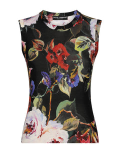 SILK TANK TOP WITH ROSE GARDEN PRINT