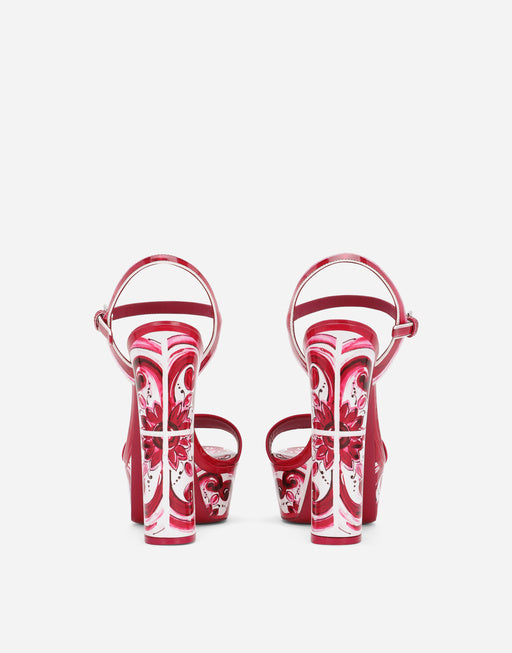 PRINTED POLISHED CALFSKIN PLATFORM SANDALS