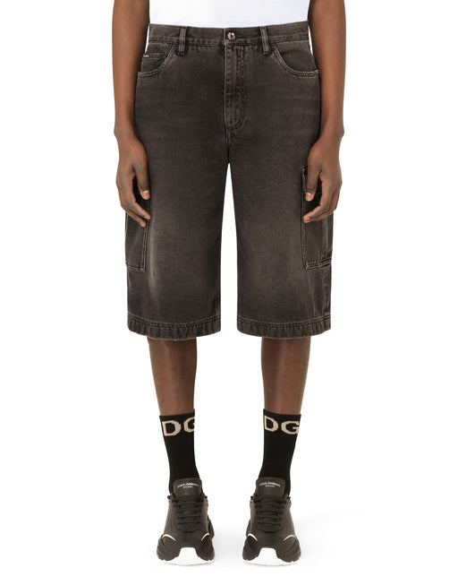 WASHED BLACK CARGO SHORTS