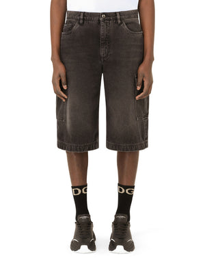 WASHED BLACK CARGO SHORTS