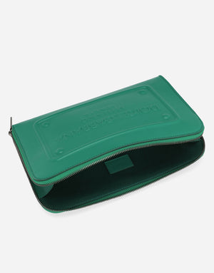 SMALL CALFSKIN POUCH WITH RAISED LOGO