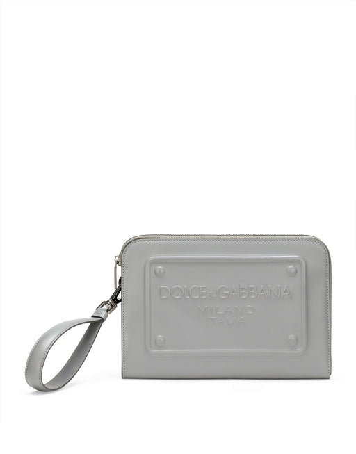 SMALL CALFSKIN POUCH WITH RAISED LOGO