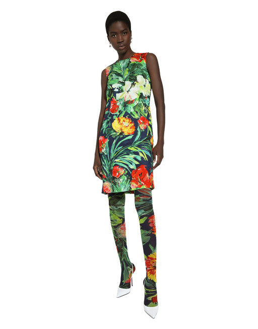 BLOOM-PRINT BROCADE A-LINE DRESS