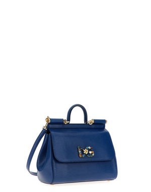 MEDIUM IGUANA PRINT CALFSKIN SICILY BAG WITH CRYSTAL DG LOGO PATCH
