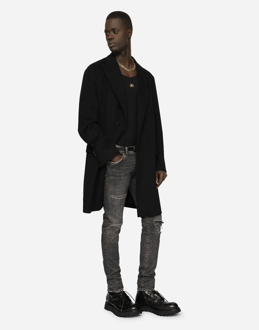 GRAY SKINNY STRETCH JEANS WITH RIPS