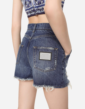 DENIM SHORTS WITH RIPPED DETAILS