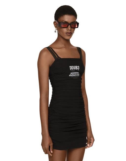 DRAPED SPANDEX JERSEY MINI DRESS DGVIB3