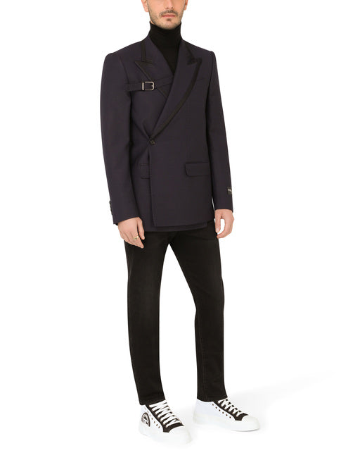 DOUBLE-BREASTED MICRO-PATTERNED WOOL SICILIA-FIT JACKET