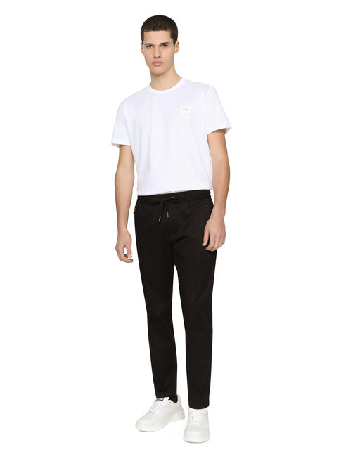 COTTON V-NECK T-SHIRT WITH BRANDED PLATE