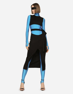 BELTED JERSEY CALF-LENGTH DRESS