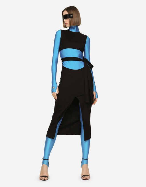 BELTED JERSEY CALF-LENGTH DRESS