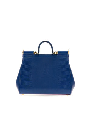 MEDIUM IGUANA PRINT CALFSKIN SICILY BAG WITH CRYSTAL DG LOGO PATCH