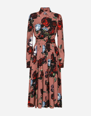 CHARMEUSE SHIRT DRESS WITH VINTAGE ROSE PRINT