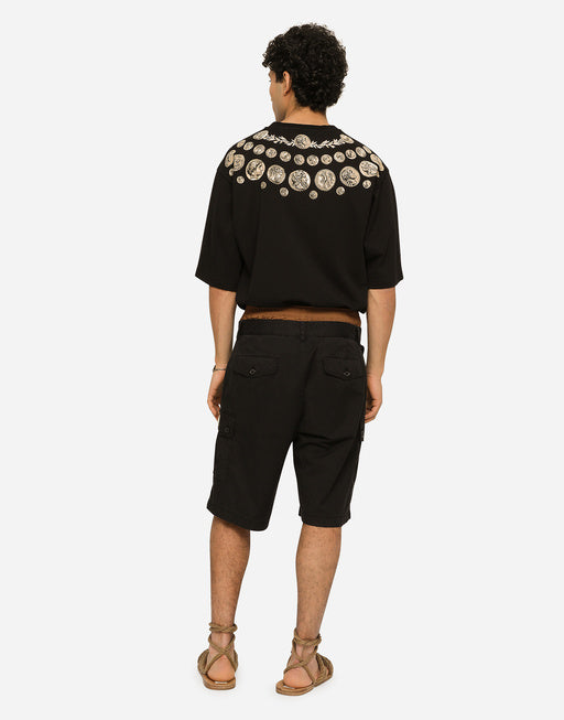 STRETCH COTTON CARGO PANTS WITH BRAND PLATE