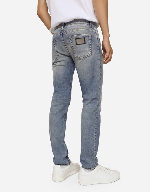 LIGHT BLUE STRETCH SKINNY JEANS WITH RIPS
