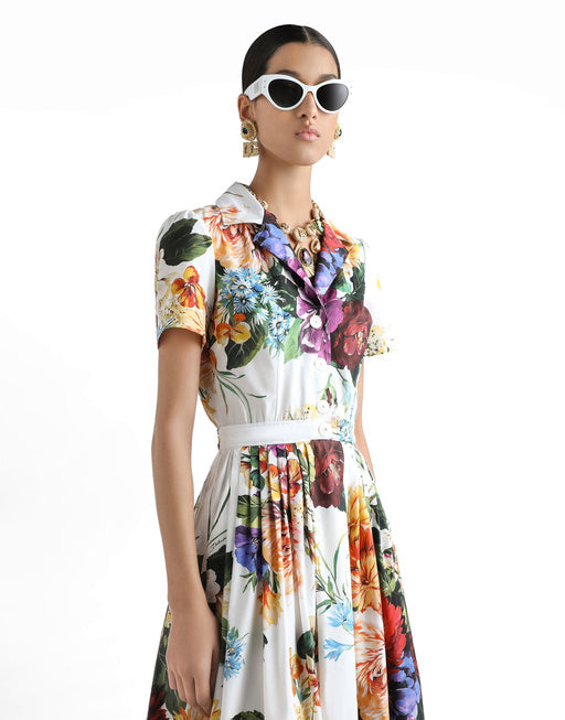FLOWER BOUQUET-PRINT POPLIN DRESS