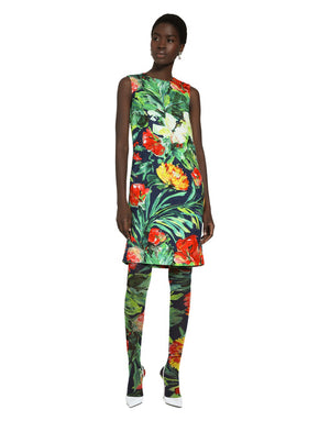 BLOOM-PRINT BROCADE A-LINE DRESS