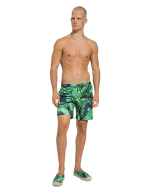 MID-RISE SWIM TRUNKS WITH BANANA TREE PRINT