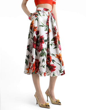 PLEATED SKIRT IN FLORAL PRINT POPLIN
