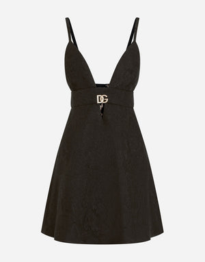 SHORT JACQUARD DRESS WITH CRYSTAL-EMBELLISHED DG LOGO