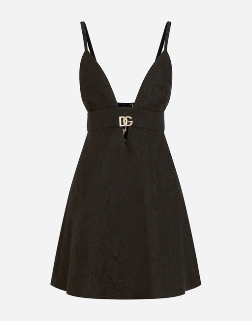 SHORT JACQUARD DRESS WITH CRYSTAL-EMBELLISHED DG LOGO