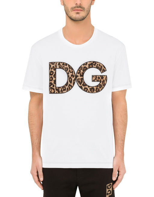 COTTON T-SHIRT WITH LEOPARD-PRINT DG PATCH