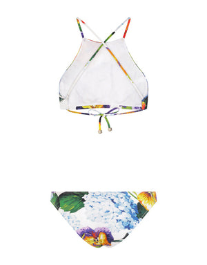 HYDRANGEA-PRINT BIKINI WITH HALTERNECK BIKINI TOP