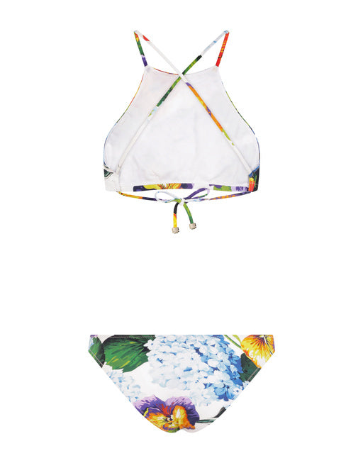HYDRANGEA-PRINT BIKINI WITH HALTERNECK BIKINI TOP