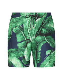 MID-RISE SWIM TRUNKS WITH BANANA TREE PRINT