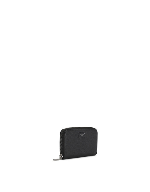 MINI DAUPHINE CALFSKIN ZIP-AROUND WALLET WITH BRANDED PLATE
