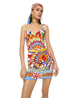 CARRETTO-PRINT CHARMEUSE BUSTIER TOP