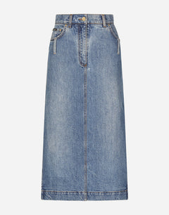 DENIM CALF-LENGTH SKIRT WITH LOGO TAG