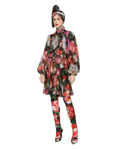 FLORAL-PRINT CHIFFON MIDI DRESS