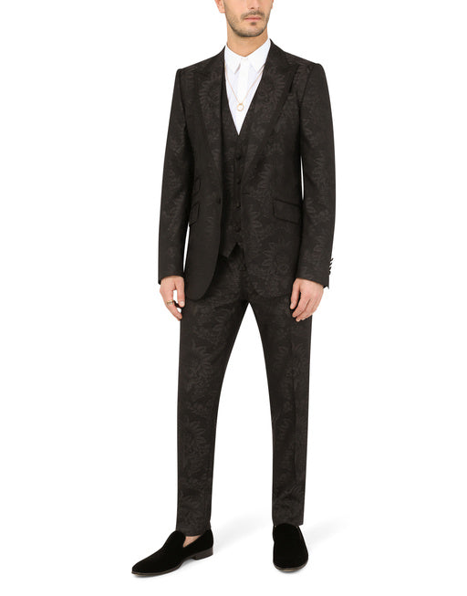 JACQUARD SICILIA-FIT SUIT WITH SATIN PIPING
